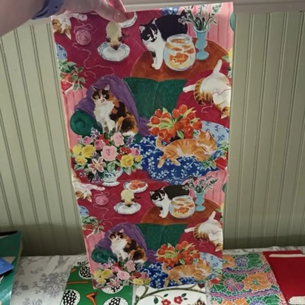 Vtg 80s GIFT WRAP Bags Wrapping Paper Ribbon Golf Birthday Cats Baby Christmas